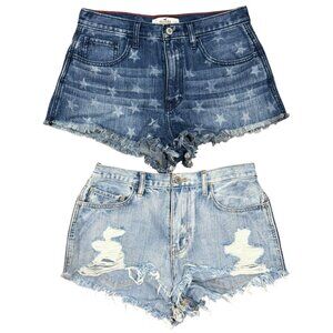 NEW HOLLISTER 2 Pairs Womens Sz 7 High Rise Denim Shorts Distressed Frayed Hem